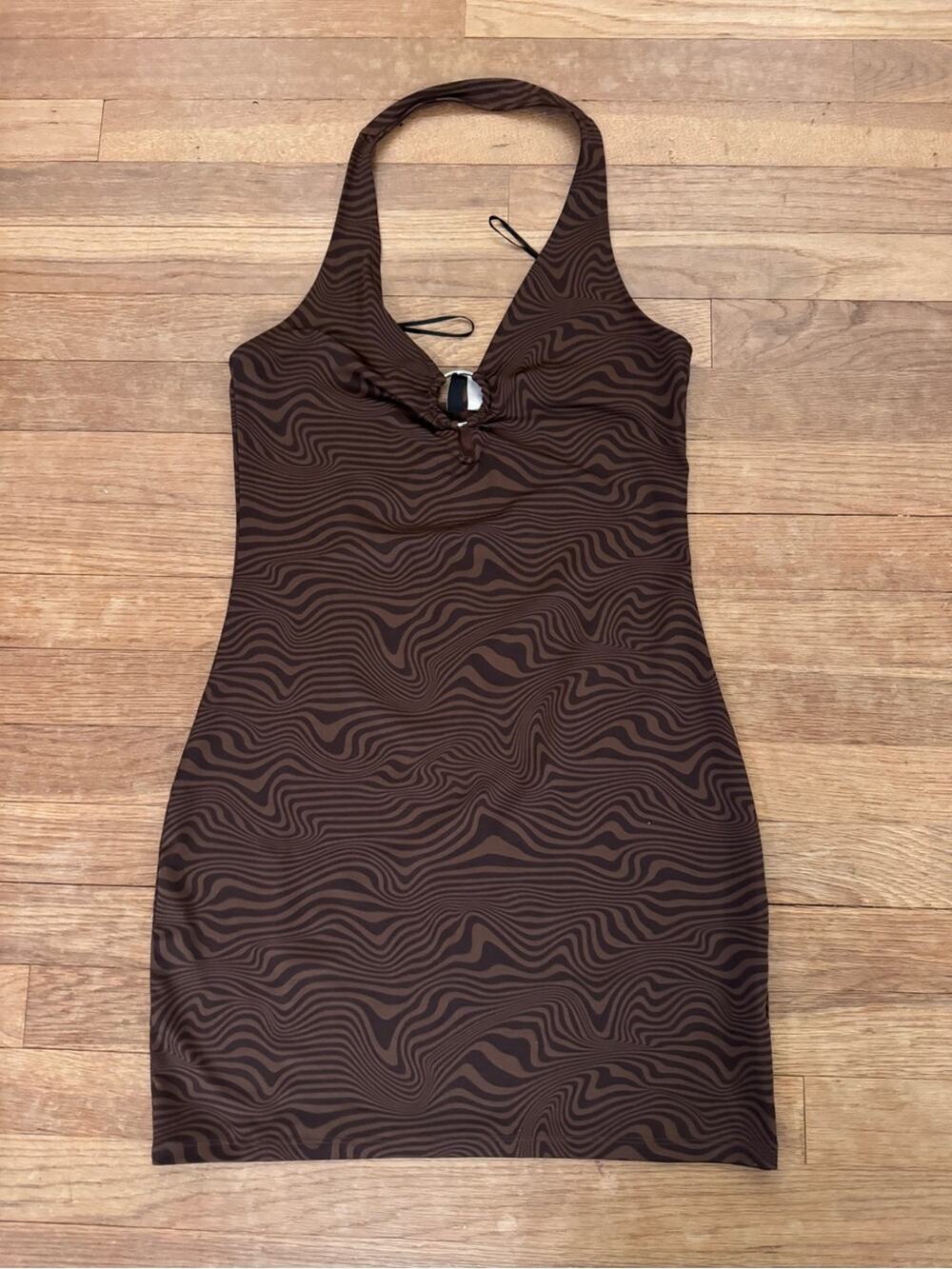 H&M Divided Women's Brown Swirl Mini Halter Dress - Size M
b55